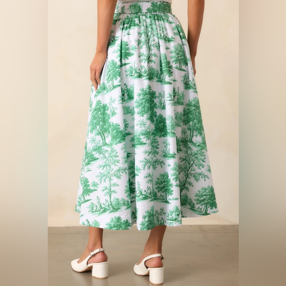 Prosperina Thena Eden Green Toile Belted Midi Skirt - Picture 4 of 4